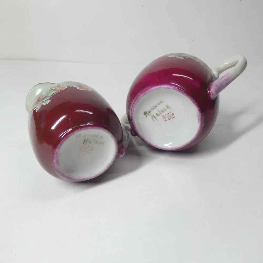 Creamer & Sugar Bowl Vintage Porcelain Floral Handpainted Signed Occupied Japan